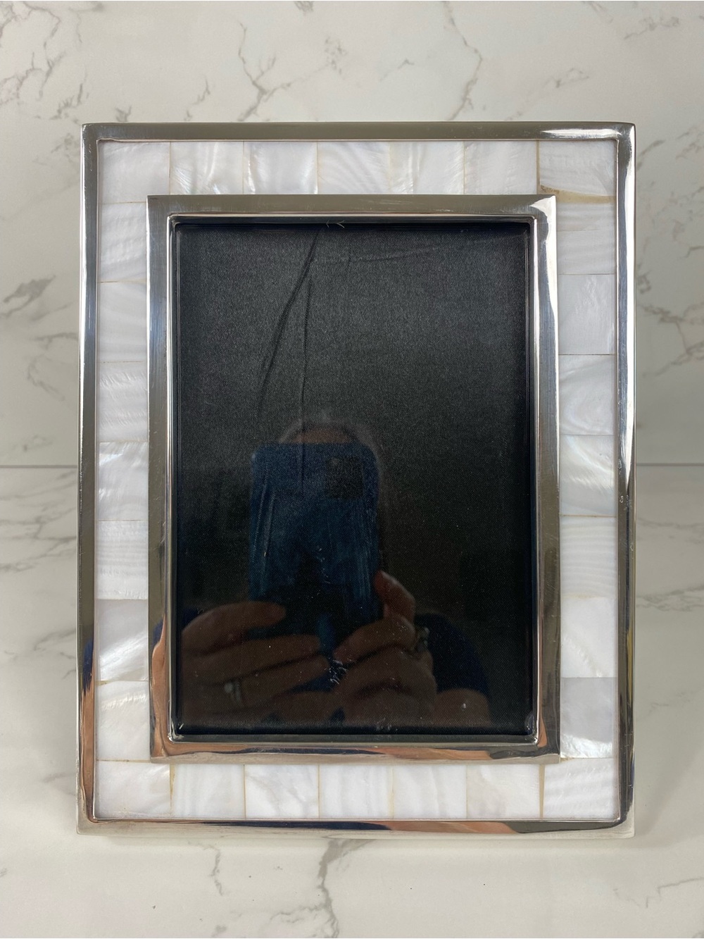 Pottery Barn White Mother-of-Pearl Frame with Silver Trim 5x7